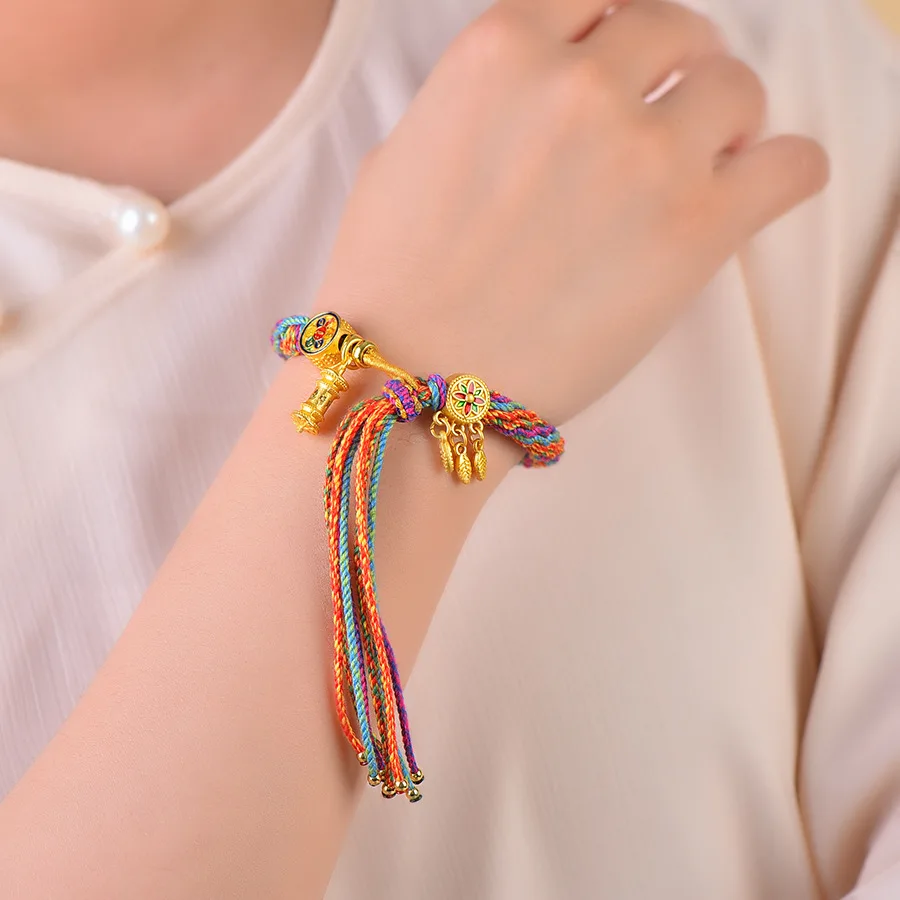 Тибетский Плетеный вручную веревочный красочный Реверсивный браслет Thangka Бог