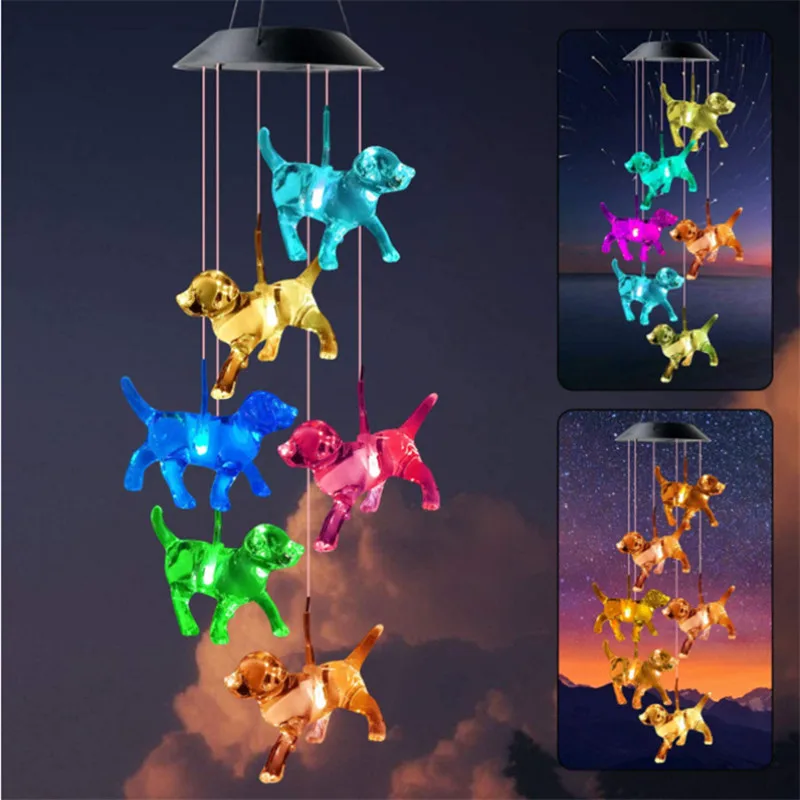 

LED Colorful Solar Power Wind Chime Waterproof Crystal Dog Outdoor Windchime Solar Light for Garden Light Sensor Garland Lights