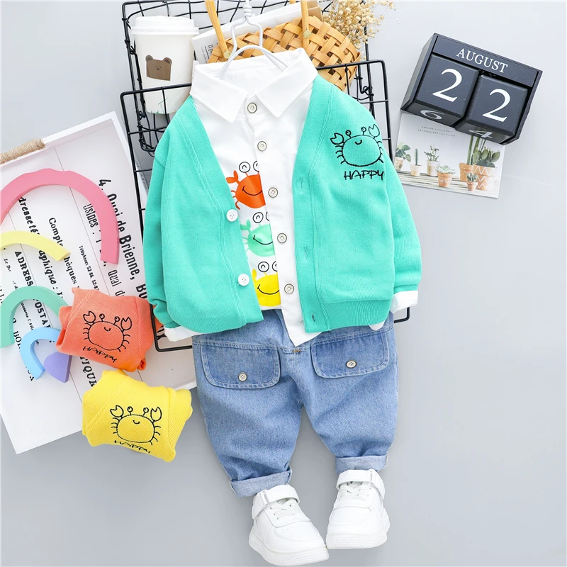 

Комплекты одежды для маленьких мальчиков, весенние детские пальто, мультяшная рубашка, джинсы, одежда для новорожденных, наряды, костюм из 3 ...