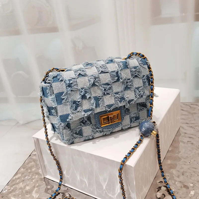 

Classic Luxury Imitation Denim Purse Lady's Chain Shoulder Handbag Women's Bag 2022 Trend Flap Messenger Bag Female Sac A Main