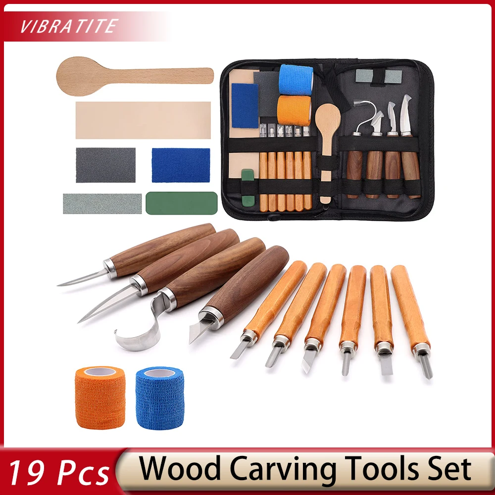 VIBRATITE Набор для резьбы по дереву-19 шт. инструментов дереву Ручной нож Ложка