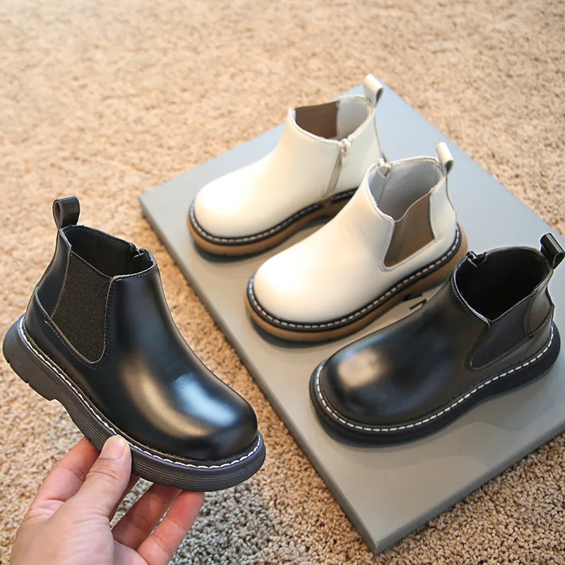 

Ботильоны для маленьких девочек, детские однотонные черные ботинки в британском стиле с мягкой нескользящей подошвой, простые осенние модн...