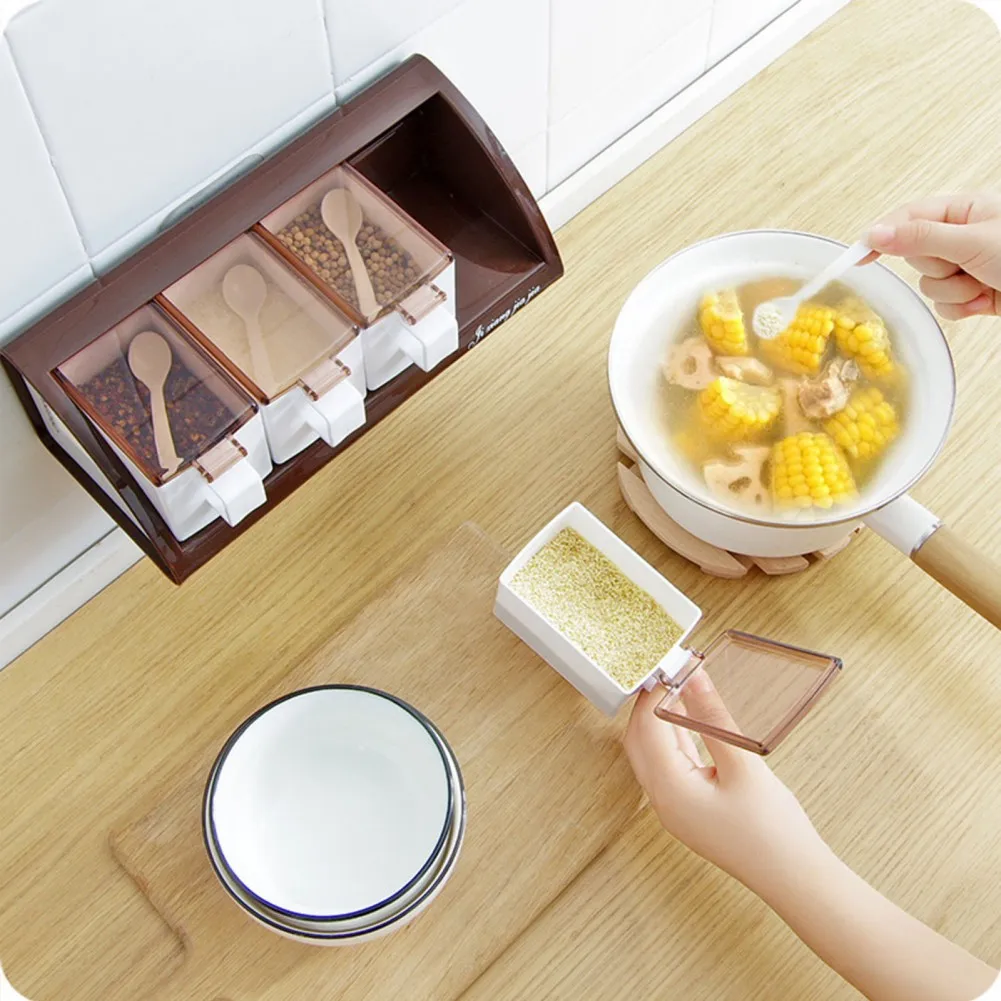 

Настенные банки для специй, сахарной соли, приправы, банка для сахара, коробка для соли, приправы, кухонный Органайзер хранилище коробки