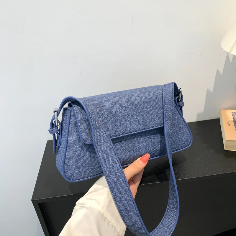 

Denim Single Shoulder Bags For Women Designer Handbag Flap Canvas Women Bag 2023 New Brand Underarm Shopper Bag Chain Tote Bag