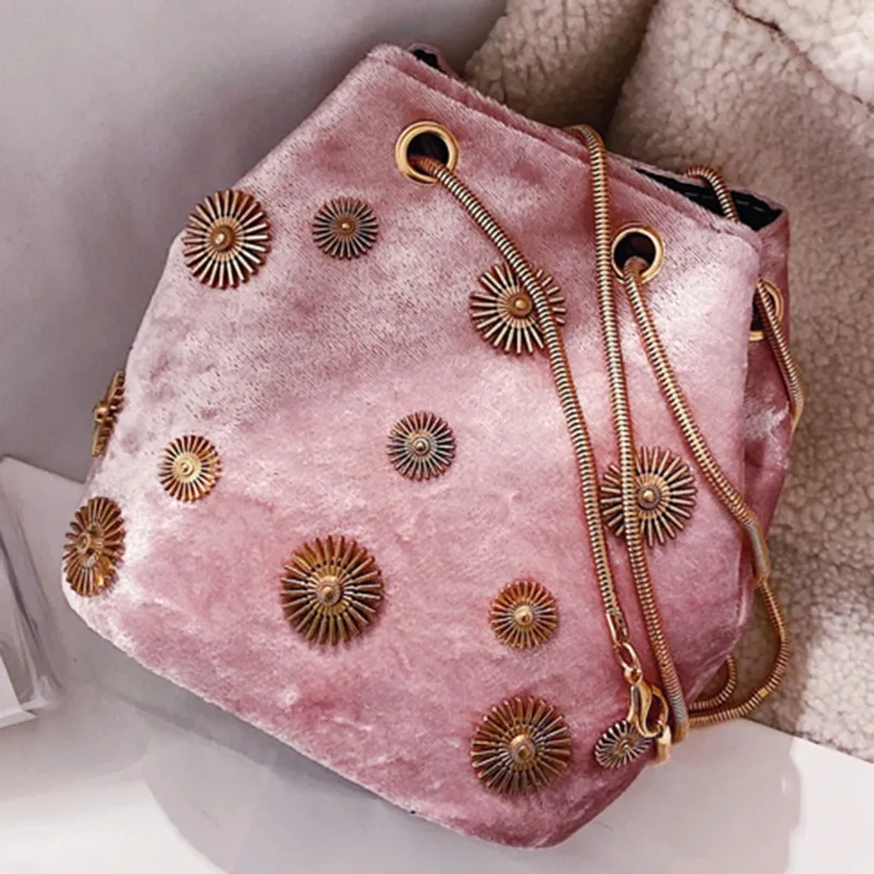 S Bucket Bag Elegant Velvet Handbag Tote Crossbody Bag With 