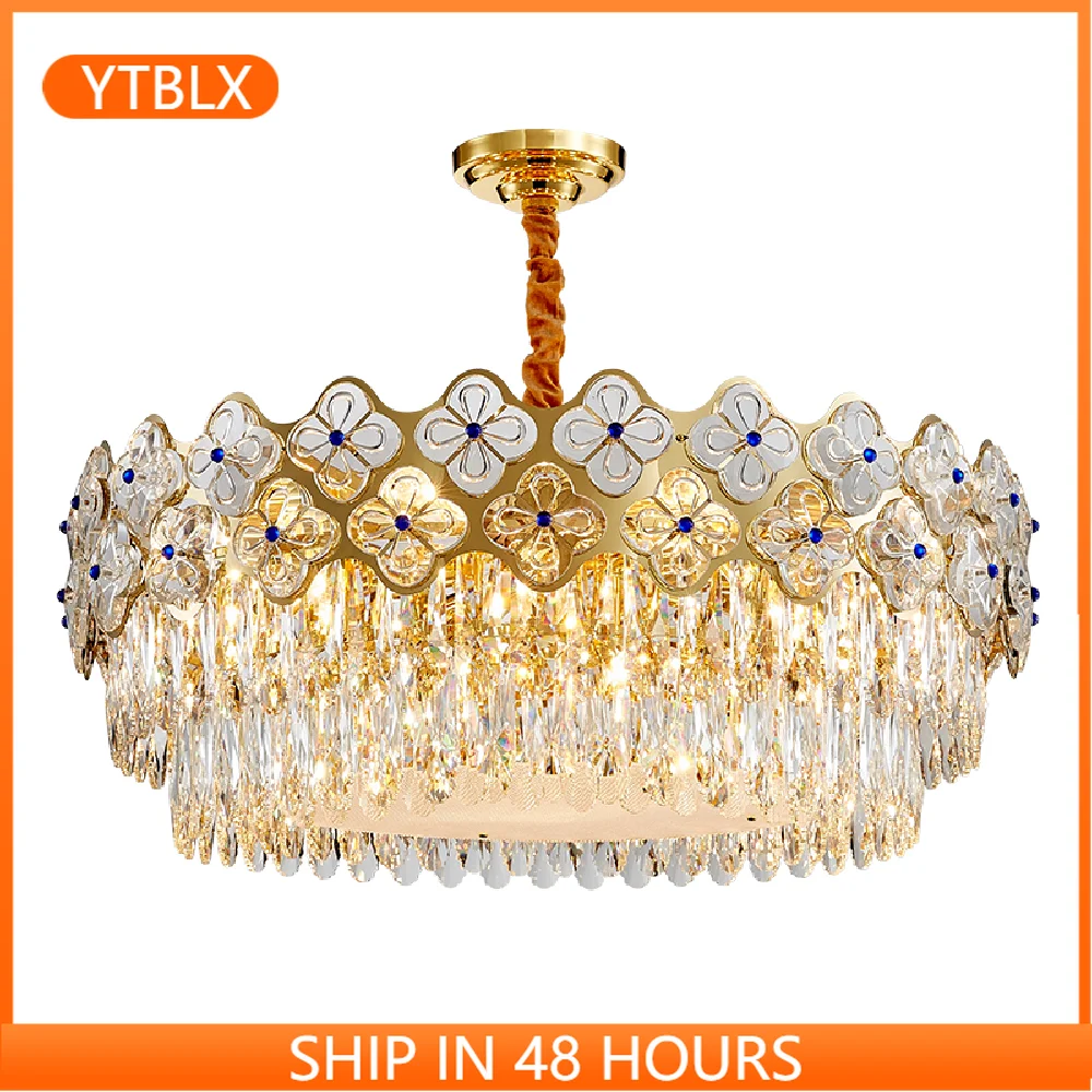

Flower Crystal Modern Suspension Light Fixture Dimmable LED Hanging Lamp Lustre Gold Chandelier Luxury Home Decor