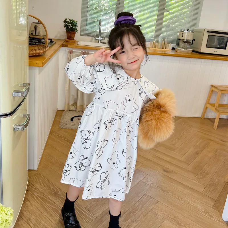 

Children's Clothing Children's Skirt 2023 Summer New Girl Bear Print Dress