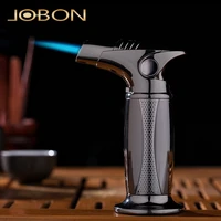 jobon metal outdoor windproof gas lighter blue flame straight flush gun cigar lighter kitchen bbq cooking jewelry mens tools