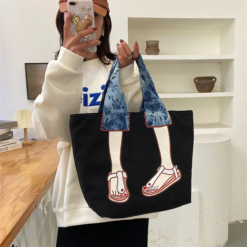 

Canvas women's handbag 2022 Japanese student large-capacity funny ins shoulder bag lady portable tote bag