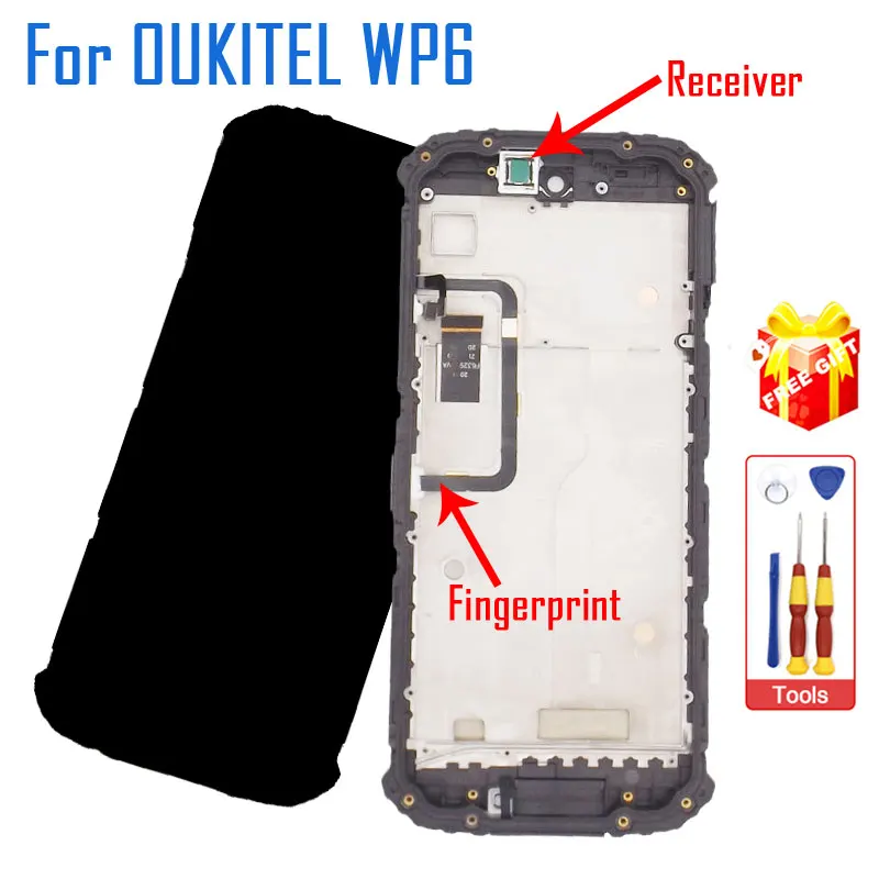 

Новый оригинальный ЖК-дисплей Oukitel WP6 + рамка сенсорного экрана с кабелем для отпечатков пальцев и ресивером ремонтные аксессуары для Oukitel WP6