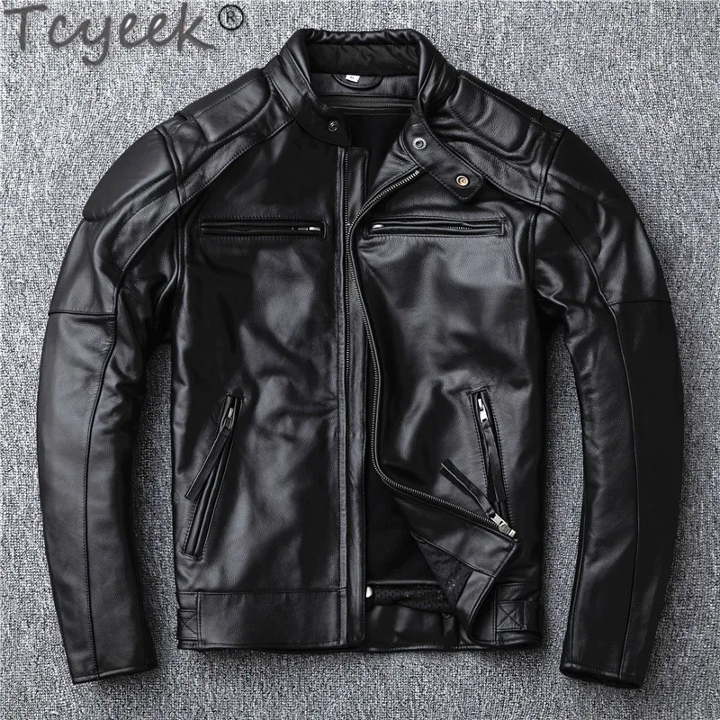 

Tcyeek 100% Genuine Leather Jackets for Men Real Top Layer Cowhide Man Jacket Autumn Winter Plus Size Men's Motorcycle Jacket