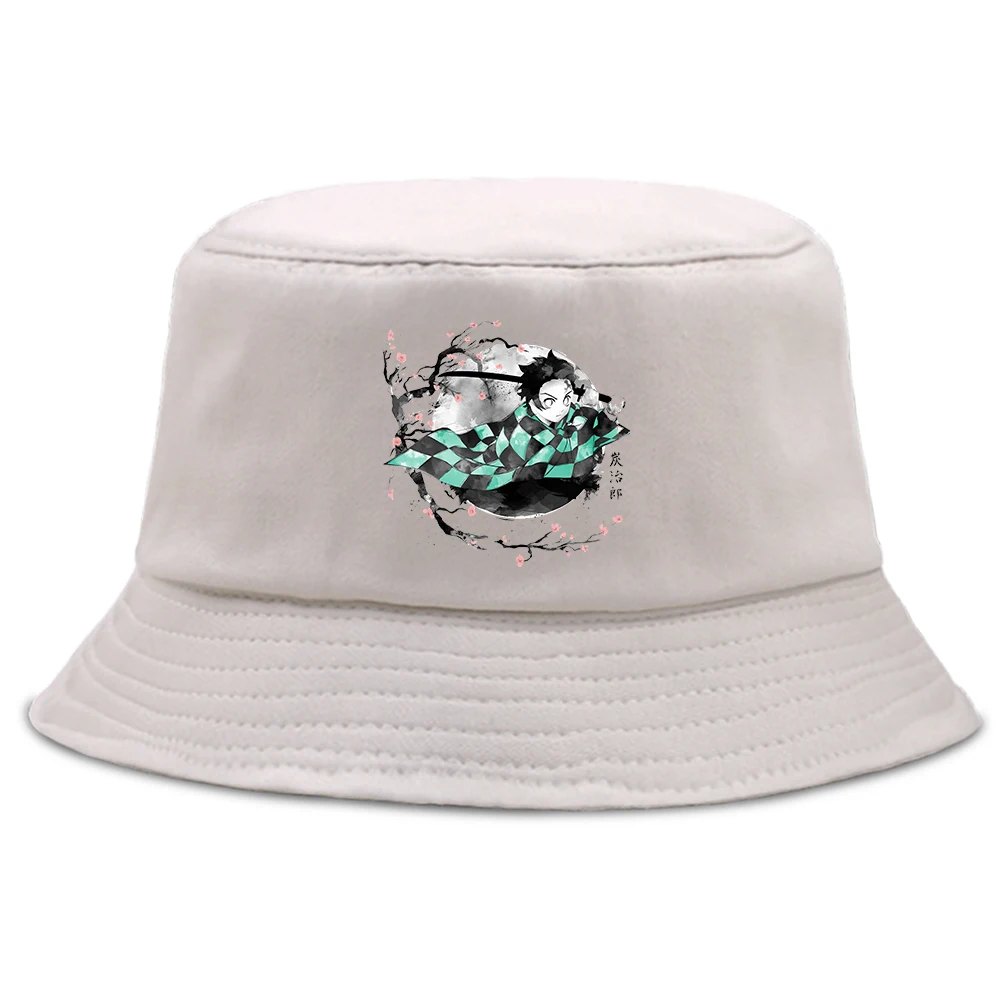 

Demon Slayer Tanjiro Japanese Anime Bob Man Cap Unisex Fashion Sunscreen Women Hat Foldable Hip Hop Fishing Panama Hats Summer