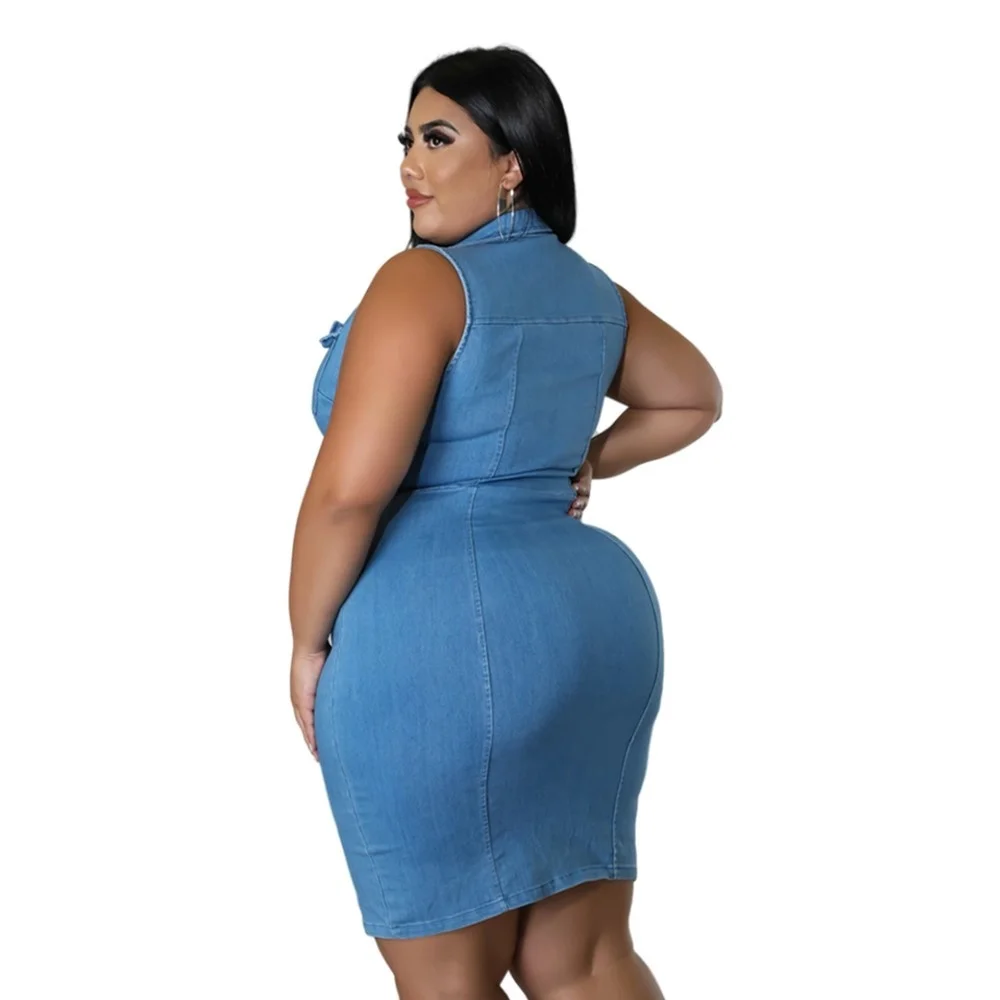 Plus Size Women Clothing Denim Dresses for Women Summer Sleeveless Zipper Sexy Casual Midi Dress Whole 3xl 4xl 5xl 6xl