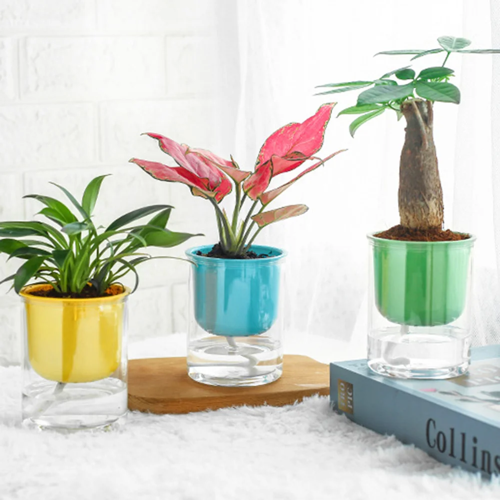 

New Color Transparent Plastic Plant Pots Self-absorbent Lazy Flower Pot Self Watering Planter Plants Nursery Pods Pot Home Decor