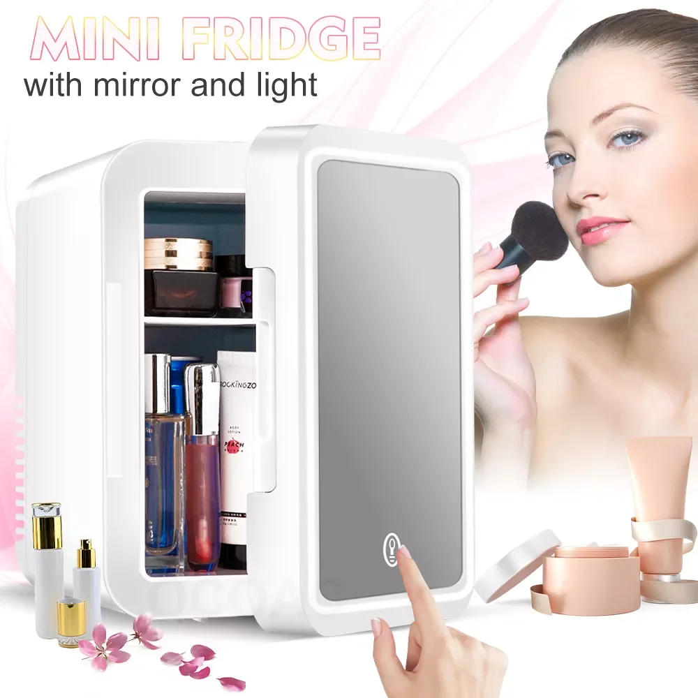 

Refrigerator For Cosmetics With Mirror Mini Skincare Beauty Fridge Makeup 220/12V EU Cooler Warmer Freezer For Car Home