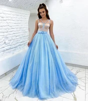 sparkly light blue prom party ball gowns saudi arabic pleats dubai women long evening dress custom made