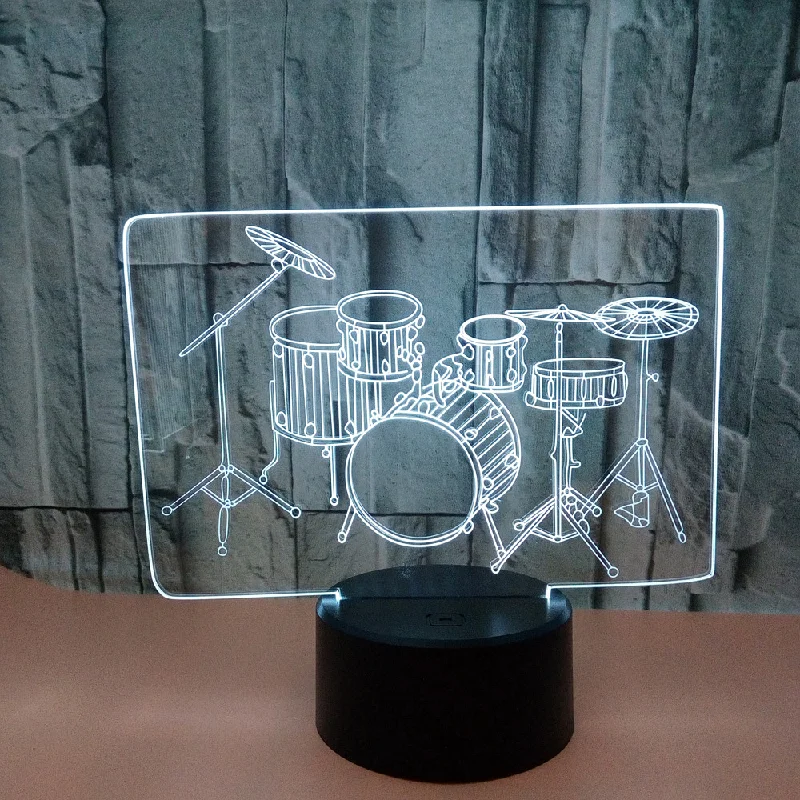 

Drum Kit Night Light Led 3D Children's Slide 16 Color Remote Control Instrument Store Bedroom Light Decoration Cool Gift