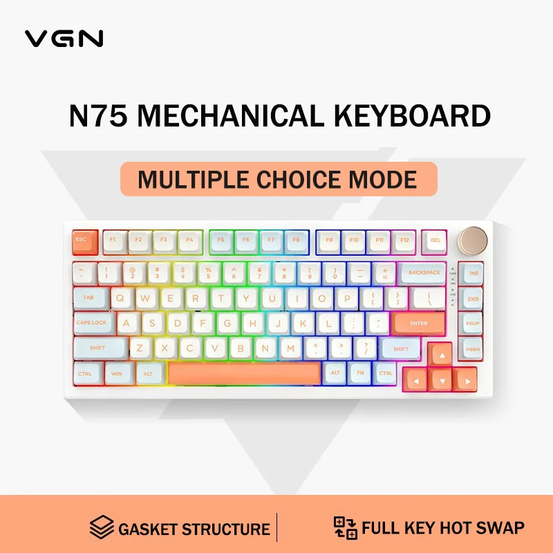 

Клавиатура Vgn N75, 82 клавиши, механическая клавиатура с горячей заменой, 3 режима, Bluetooth, беспроводная, 2,4 ГГц