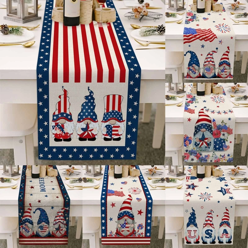 

L21C American Independence Day Table Runner Cotton Linen Tablecloth Decor