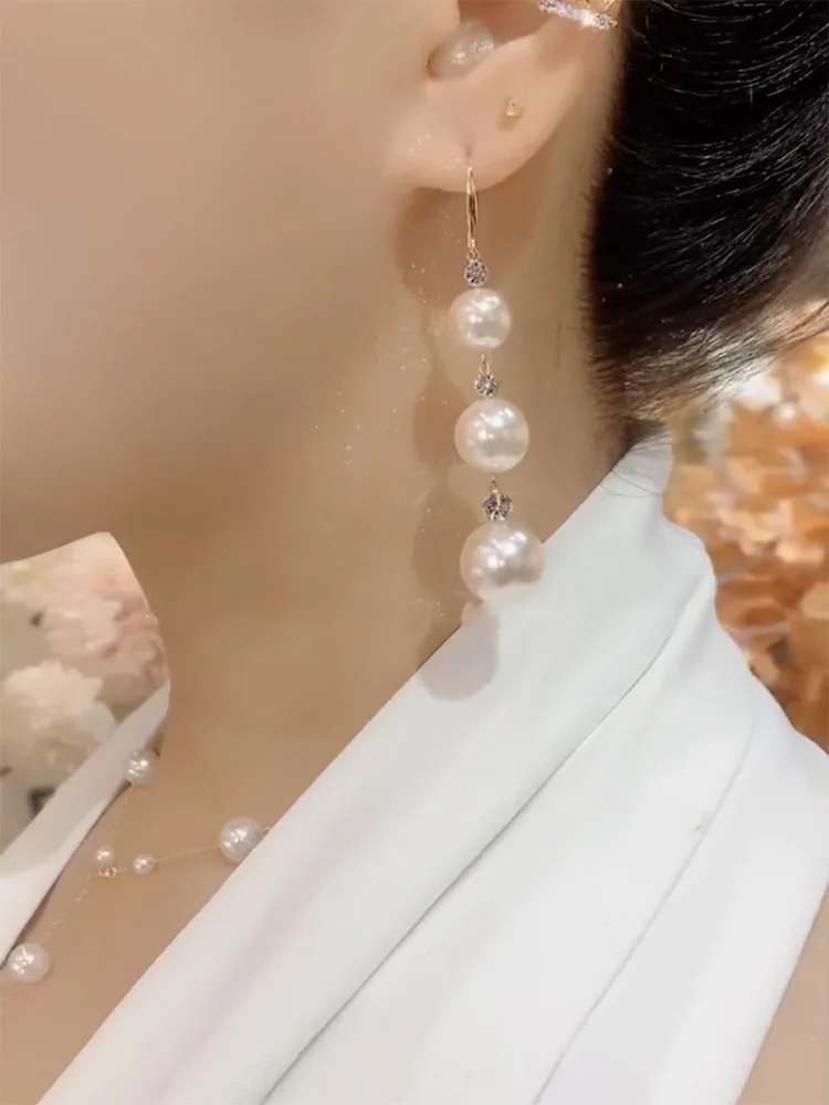 Длинные серьги с жемчугом для похудения дизайнерские высокого класса новинка 2024