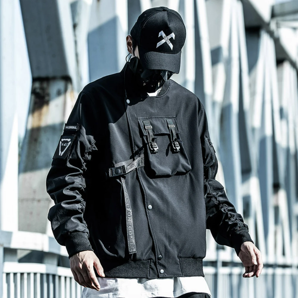 

Мужская куртка-бомбер Techwear, функциональные бейсбольные куртки с надписью и вышивкой, куртка-карго с несколькими карманами, темная уличная одежда, мужские топы