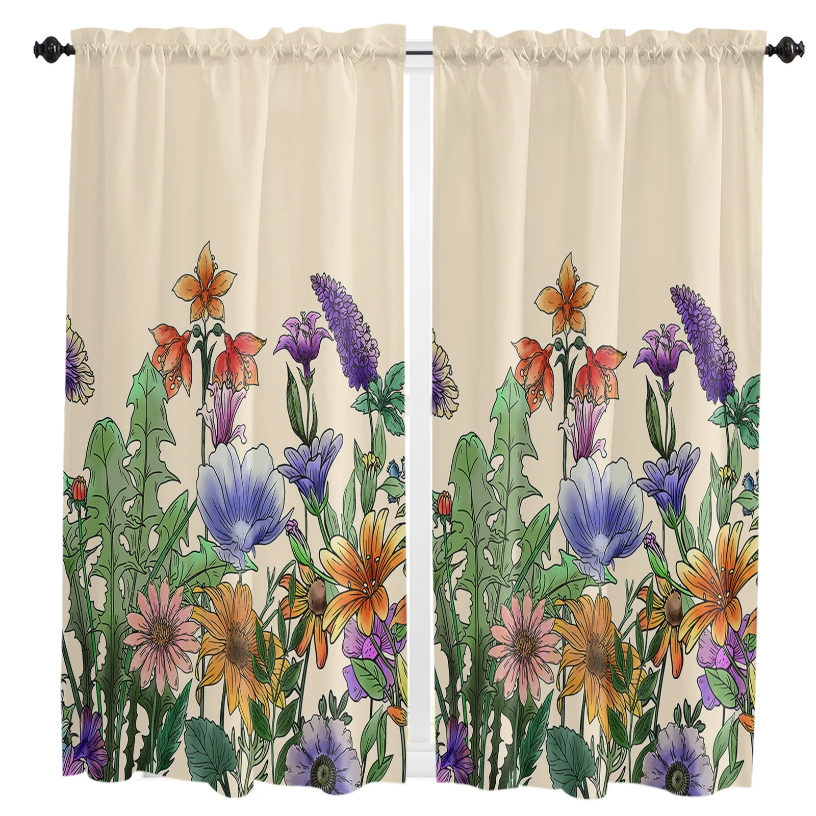 

Flower Morning Glory Lavender Plant Curtain Home Decoration Living Room Short Curtains Window Treatments For Kitchen Bedroom