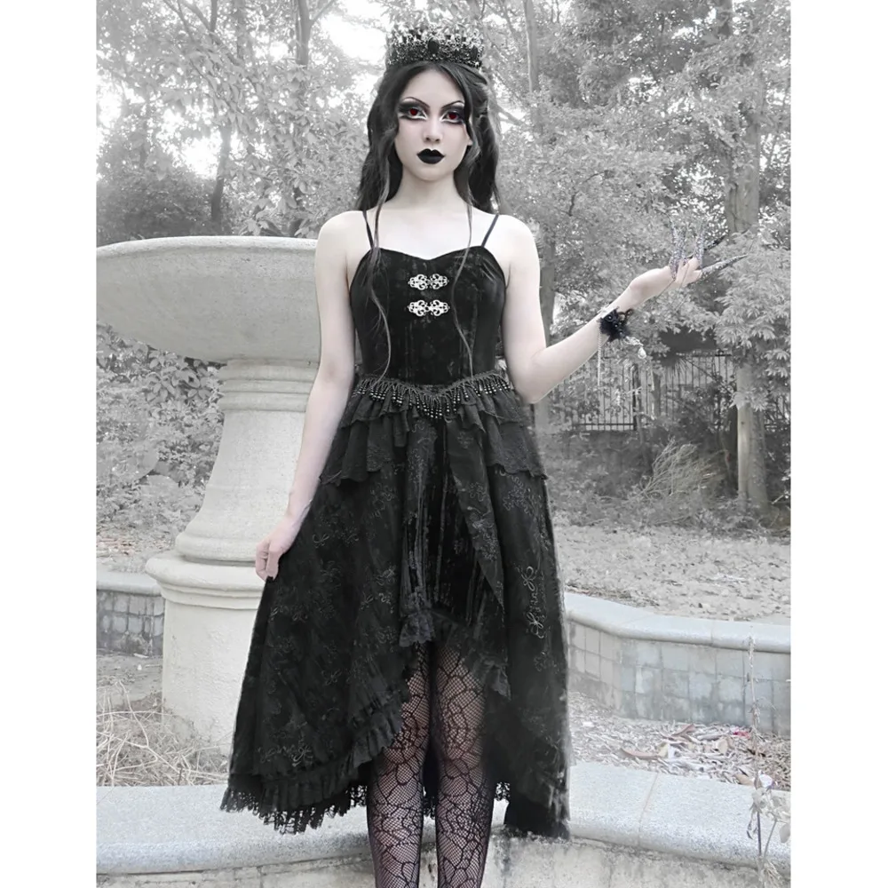 Original blood supply ◆ misty classical goth halloween dark velvet dark disco dress with suspenders