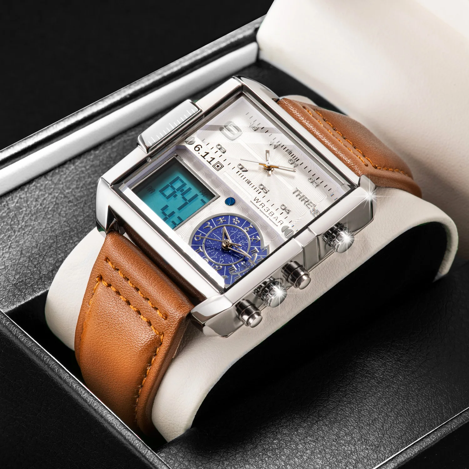 Мужские многофункциональные кварцевые часы Three Move t с несколькими часовыми