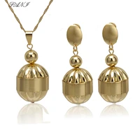2022 african women high quality ball jewelry set gold pendant necklace long earrings brand women design