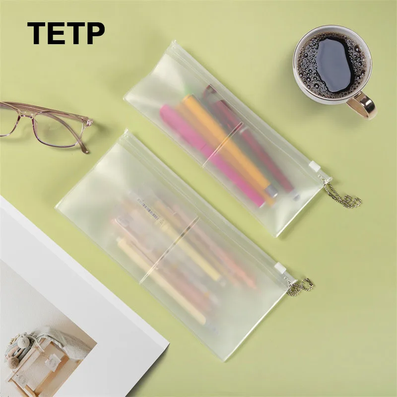 

TETP 5Pcs Thicken Frosted Zipper Bag Inside With Two Pockets School Pencil Eraser Ruler Card Accessories Packaging Resealable