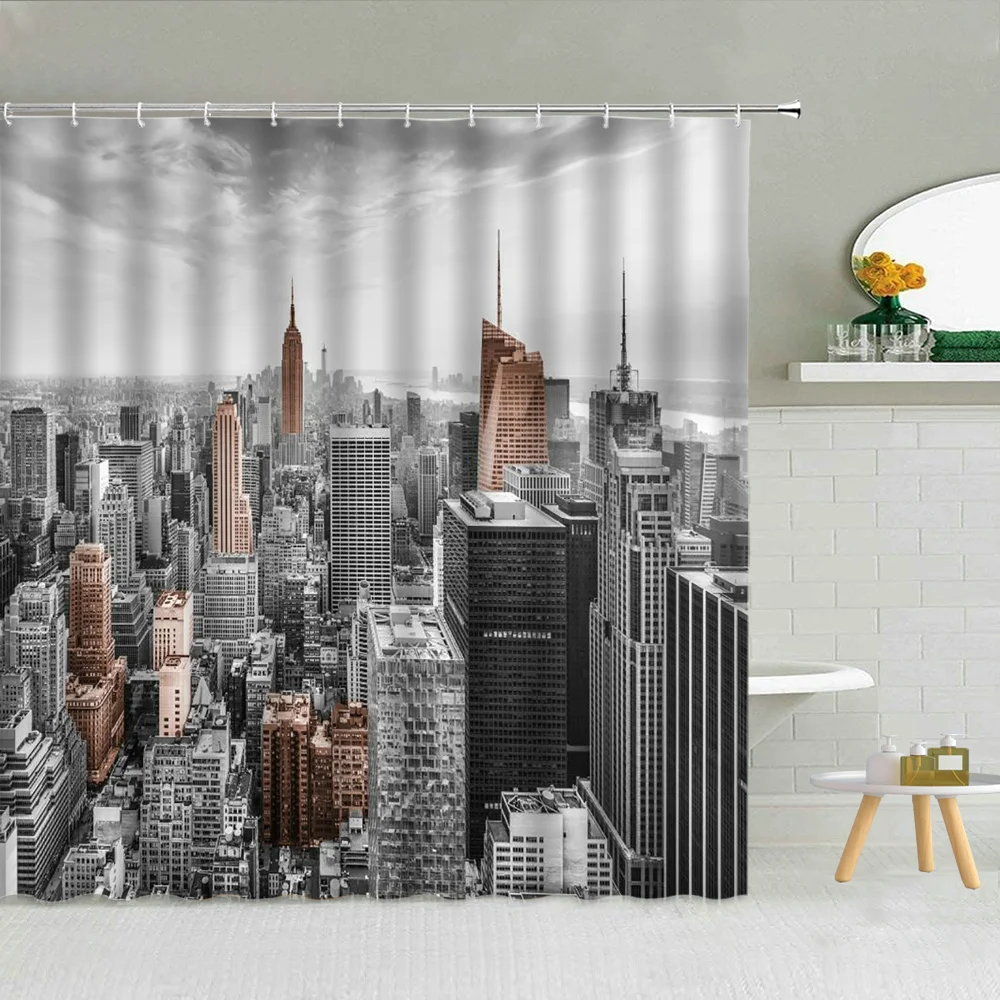 

Scenery Curtain City Night Landscape Bathroom Supplies Cloth Home Decor Curtains Set Washable World Famous