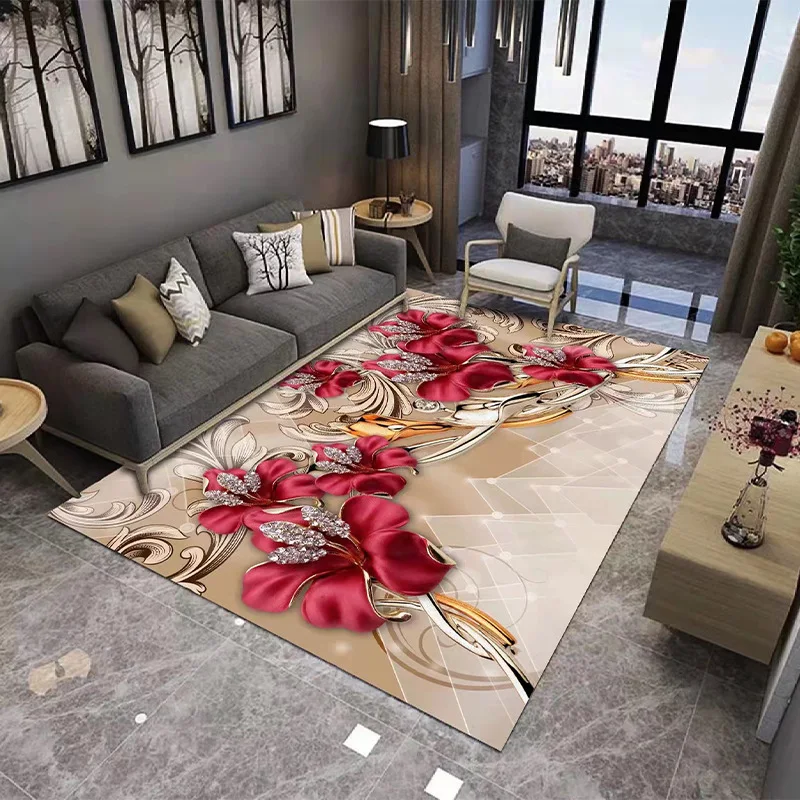 

New Chinese-Style Carpet Living Room Coffee Table Mat Guofeng Flowers Blooming Wealthy Large Carpet Home Bedroom Floor Mat