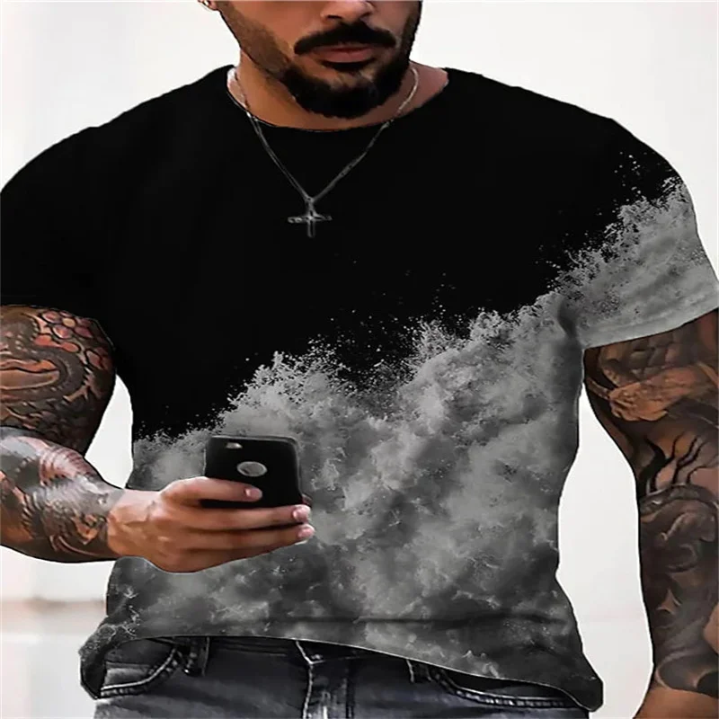 

New Men T-Shirt 3D Printing Short-Sleeved, Summer Super-Size Transparent Personality Fashion Stitching Pattern T-Shirt For Men