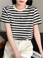 t shirt femme 2022 striped tshirts for women korean fashion clothes womens cotton summer tops short sleeve tshirt basic t shirt