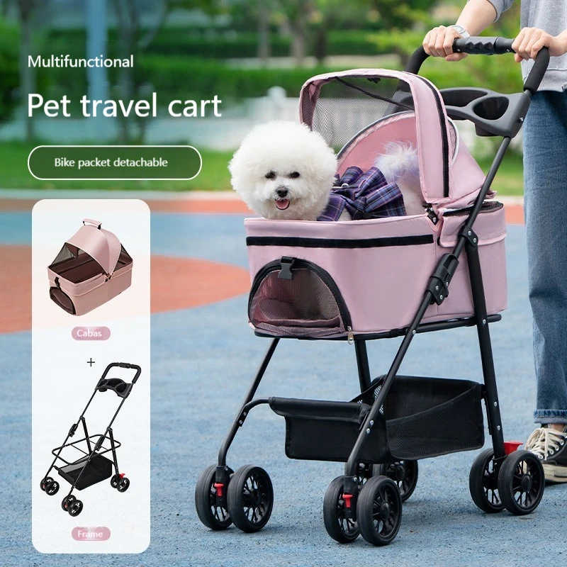 Pet Cat And Dog Cart Portable Foldable Trolley Going Out Small Pet Cart Dinner Plate Pet Cart