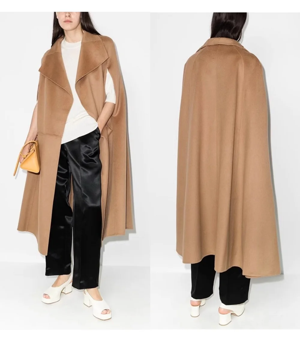 

Роскошное женское длинное кашемировое пальто AW 2023, элегантное яркое двустороннее кашемировое шерстяное пальто