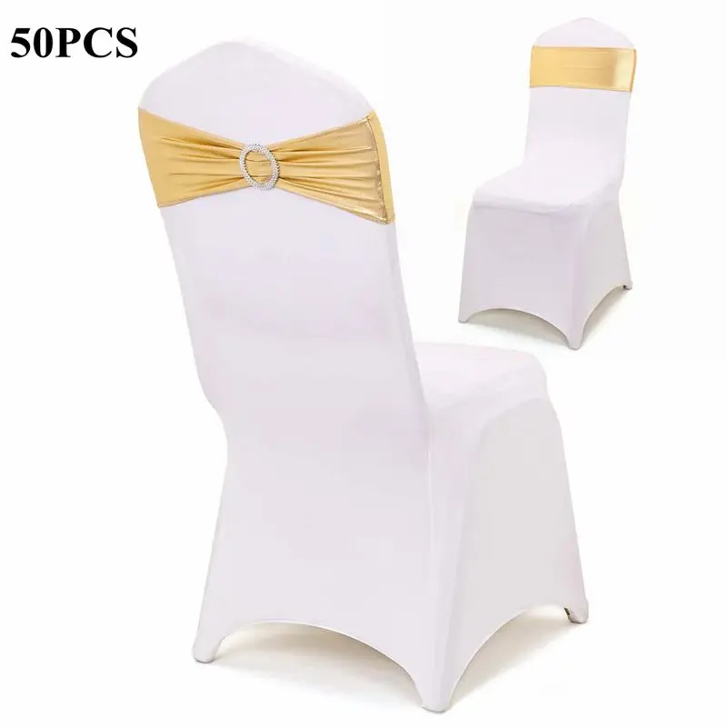 

50PCS Bronzing Mettalic Lycra Band Spandex Chair Sash Fit For Chair Cover Wedding Event Party Decoration