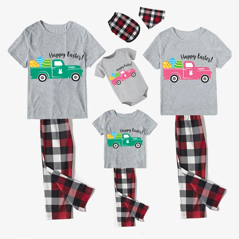Easter Family Matching Pajamas Exclusive Design Happy Easter Car Gray Pajamas Set