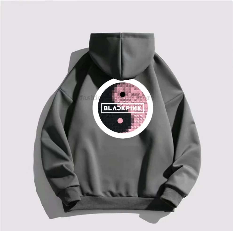 

Black PINK Hoodie Man Women Cotton Sweatshirt Print Tai Chi Tide Brand Hood Flower Korea Streetwear Fleece Casual Loose Clothes