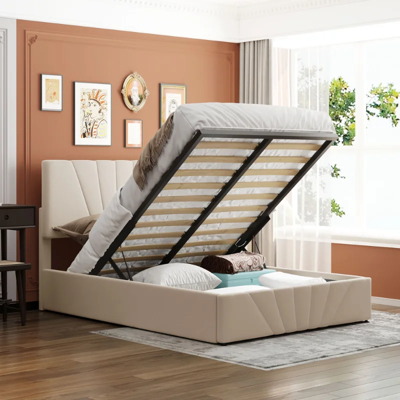 

Ull Size Upholstered Platform Bed with A Hydraulic Storage System - Beige Beige Upholstered [US Stock]