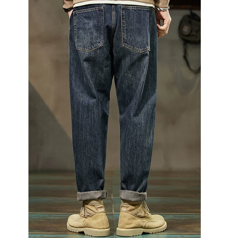 Streetwear Men 2022 Fashion New Pattern Vintage Recreational Blue Jeans Loose Straight Cylinder Broad Leg Trousers Autumn Femal