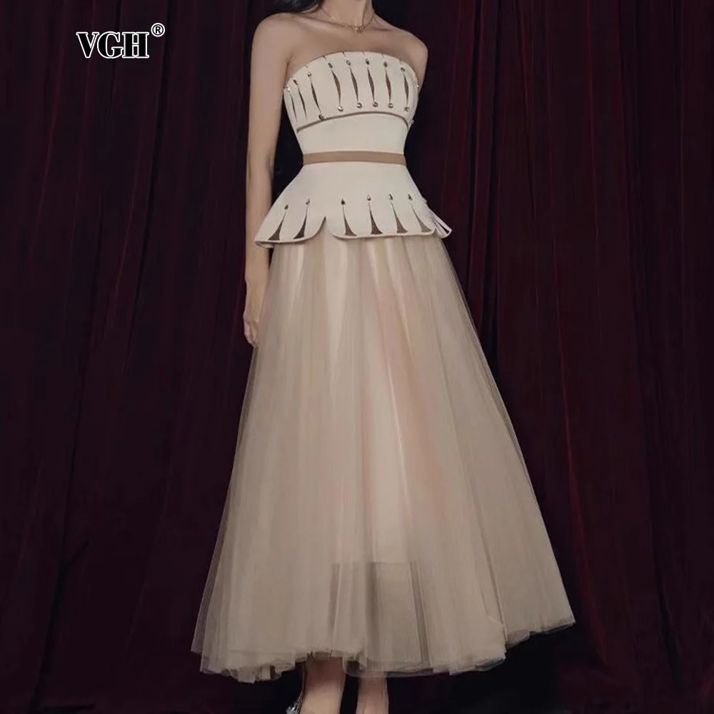 Женское длинное Сетчатое платье без бретелек с высокой талией