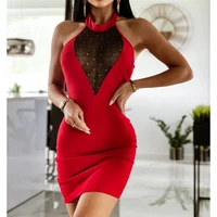 cross border amazon hot halter lace stitching sexy dress european and american aliexpress backless short skirt