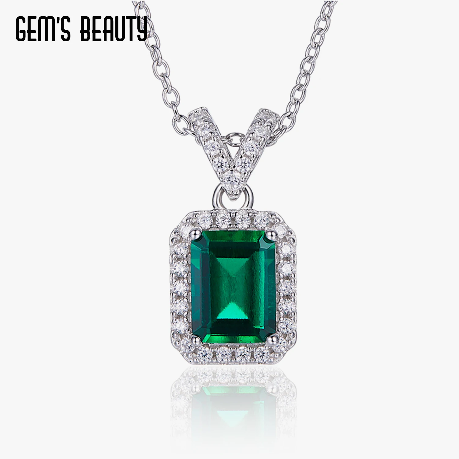 

Gem's Beauty S925 Gift Jewelry Necklace Women Original S925 Solid Silver Lab Emerald Pendant Luxury Woman Wedding Necklace