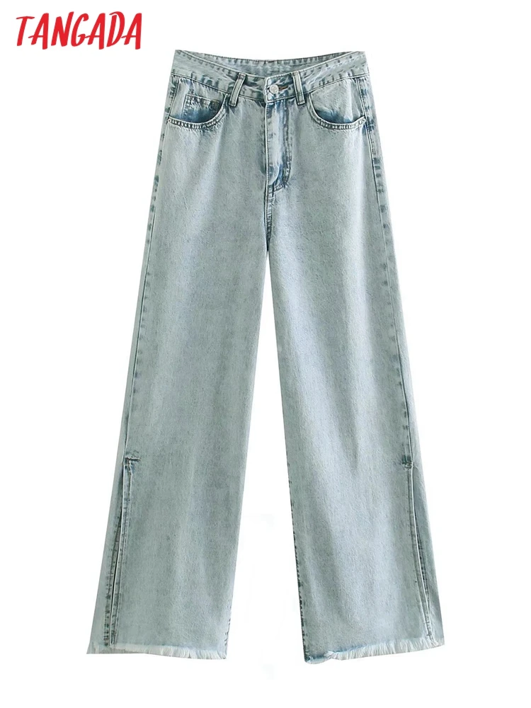 

Tangada 2022 Fashion Women Loose Jeans Pants Long Trousers Side Open Pockets Buttons Female Pants 4M26