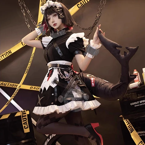 Парик для косплея Game Zenless Zone Zero Ellen Joe, шпильки для волос, хвост, Виктория, уборка, юбка служанки, серьги, пояс, цепочка, платье акулы