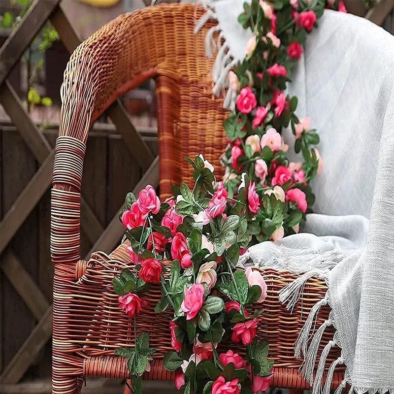 

4Pack Fake Rose Vine Flowers Plants, 2.5m Artificial Rose Flower Vine Artificial Flower Hanging Rose Garlands for Home Hotel Off