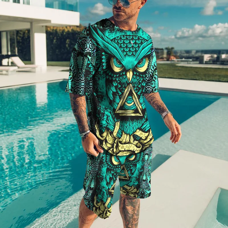 

Men's Sportswear T-Shirt Shorts Sportswear 2 Piece Set 3D Printing Short Sleeve Men's Suit Round Neck Shirt Men's Clothes