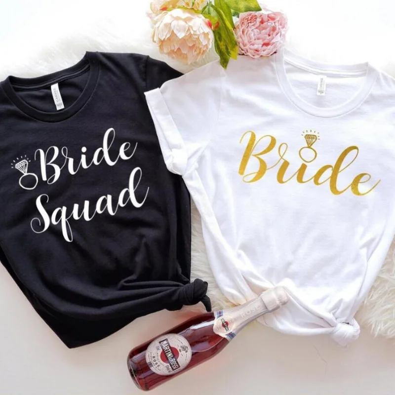 

Bachelorette Party Bride with Bride Squad T-Shirt Bridal Shower Team Bride To Be Hen Party Bridesmaid Gift Wedding Decoration