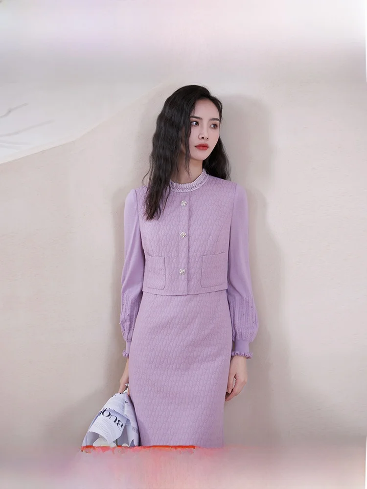 Buoubuou 2024 осеннее новое стеганое платье из мериносового флиса с торговым центром